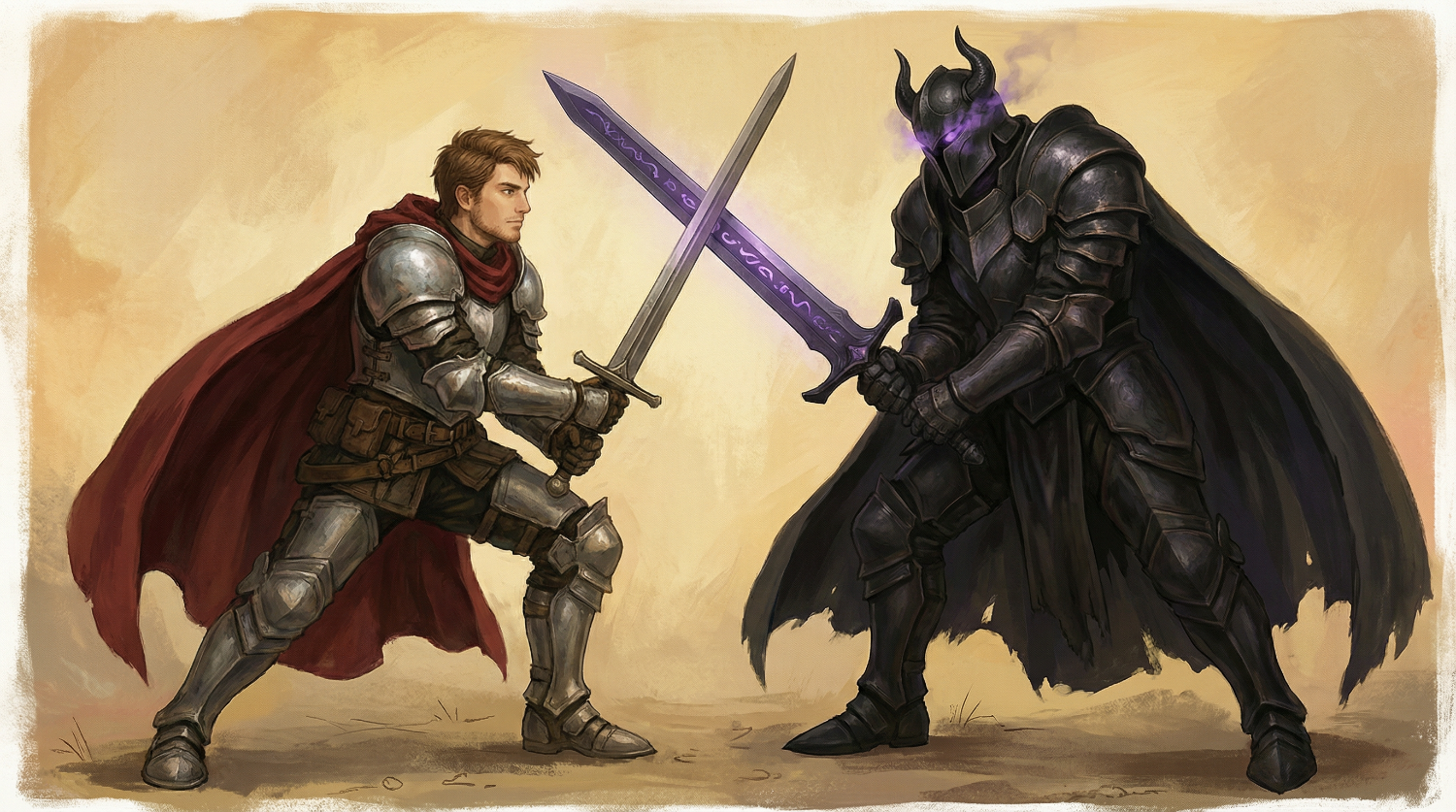 Nostra - Knight vs Dark Knight Battle Pixel Art Artwork