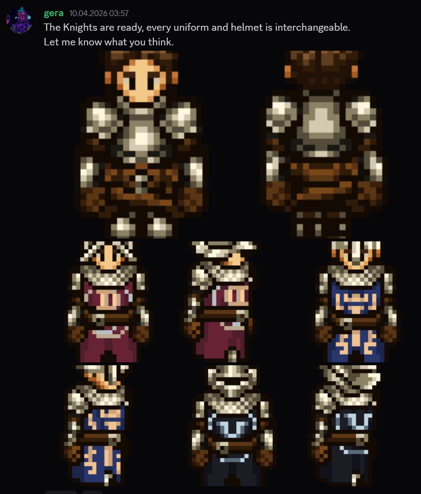 Lieferung der Ritter-Sprites mit austauschbaren Uniformen und Helmen